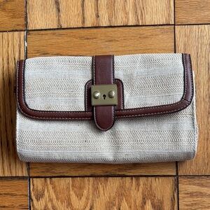 Merona Target Cream and Tan Cotton Jute Blend Clutch